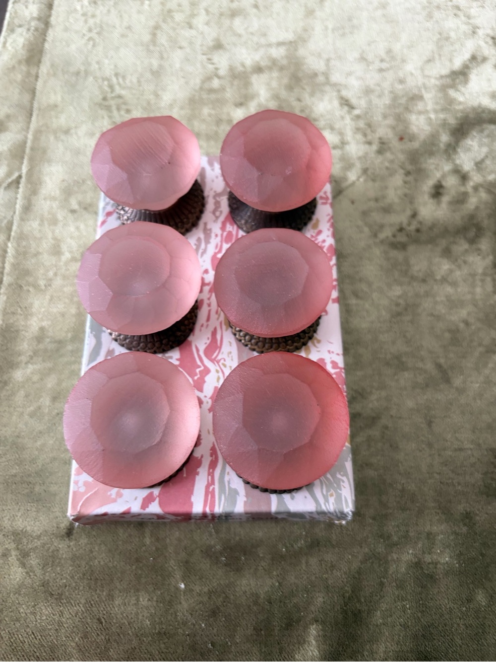 Set of 6 Pink Faceted Glass Drawer Knobs
